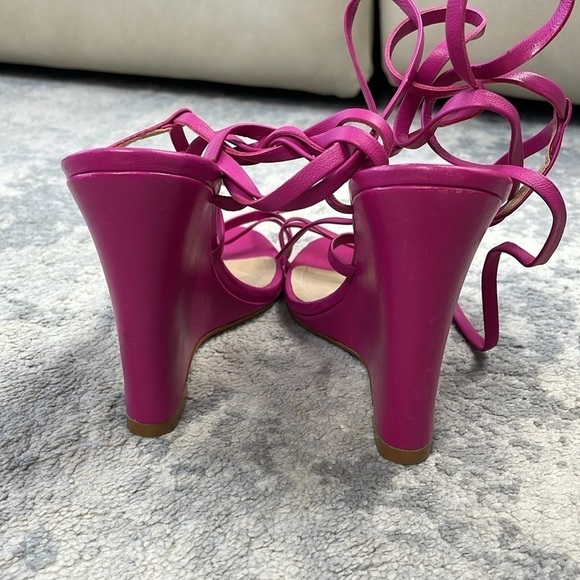New Schutz Deonne Casual Nappa Leather Sandal Fuchsia Pink Wedge Wrap Sz 7 - Picture 7 of 14